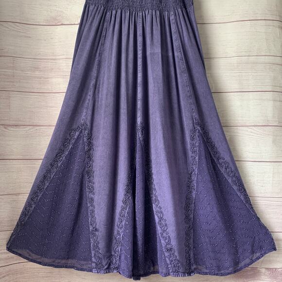 The Pyramid Collection Boho Purple Peasant Maxi Dress Floral Embroidery Size L - Picture 10 of 16
